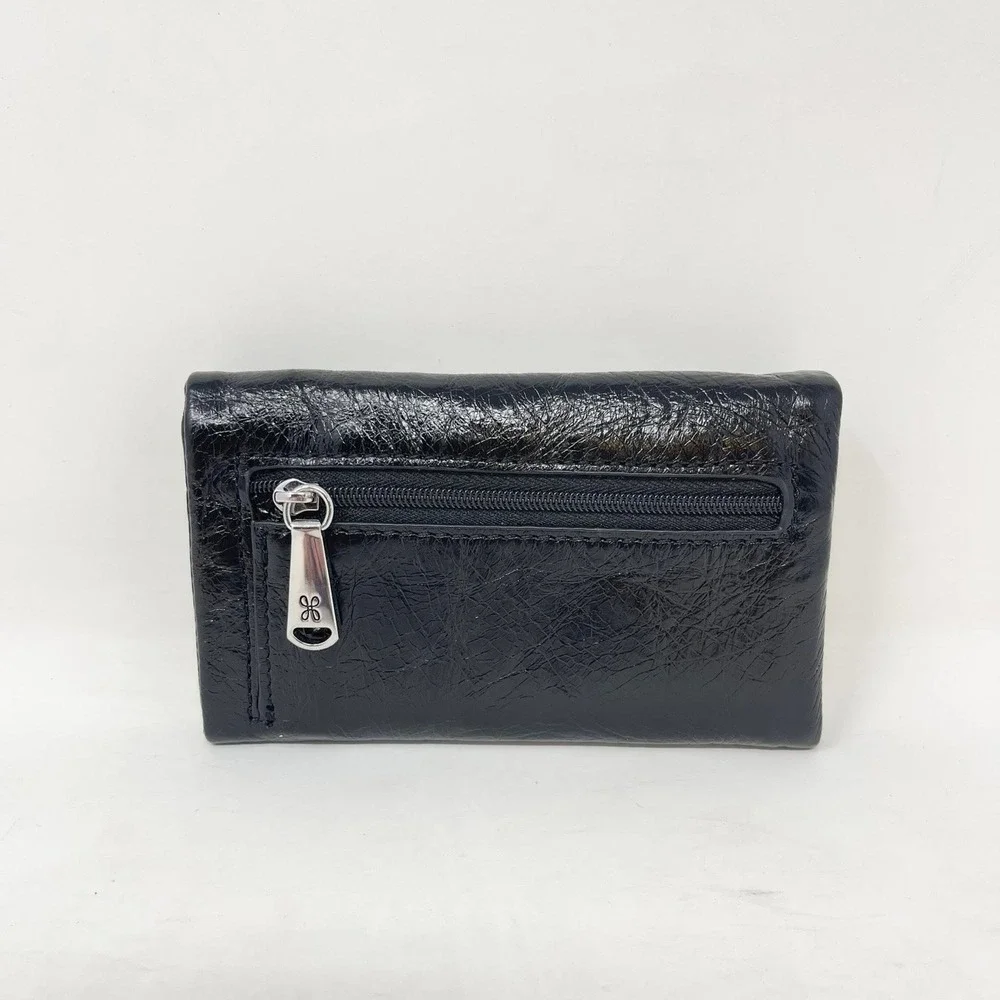 Hobo Lacy Wallet Black Glazed Leather Small TriFold
